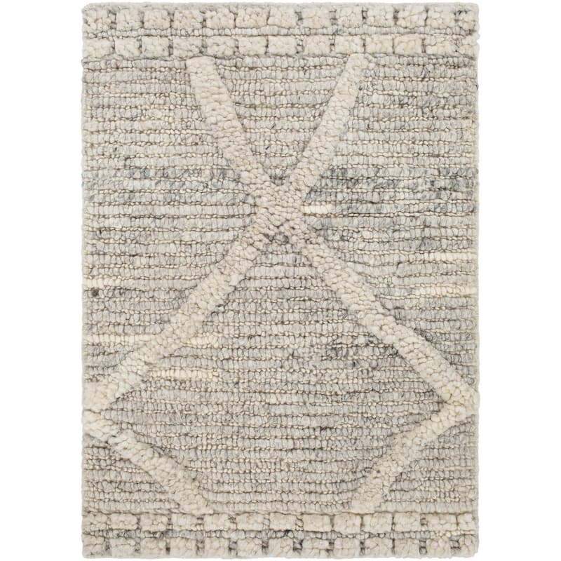Mille Handmade Trellis Raised Wool Area Rug. - 2' x 3' - Charcoal/Cream