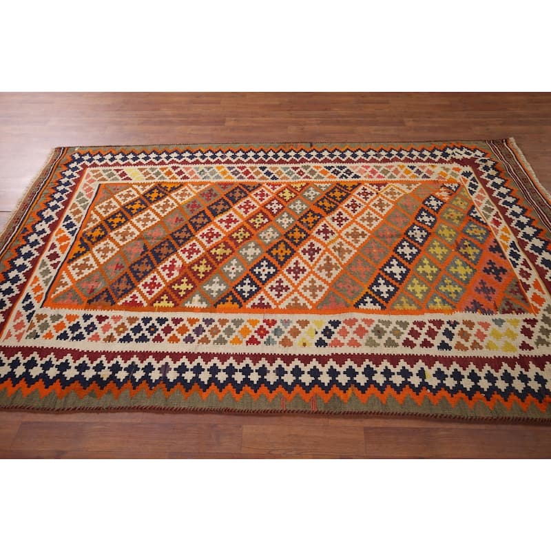 Vegetable Dye Kilim Qashqai Persian Vintage Rug Flatweave Wool Carpet - 4'11"x 7'10"