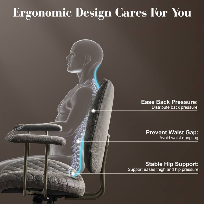 HOOOWOOO Mid-Century Leather Ergonomic Office Chair Adjustable Swivel Task Chair