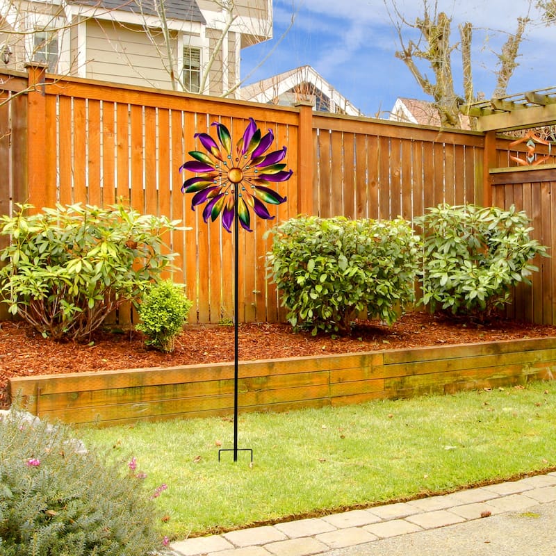 Mardi Gras Flower Outdoor Pinwheel Garden Stake - 4.5'