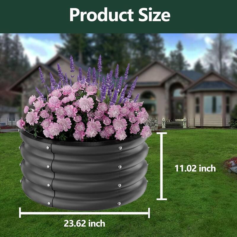 3 PCS Round Galvanized Raised Garden Beds Outdoor for Flower Herb Vegetable