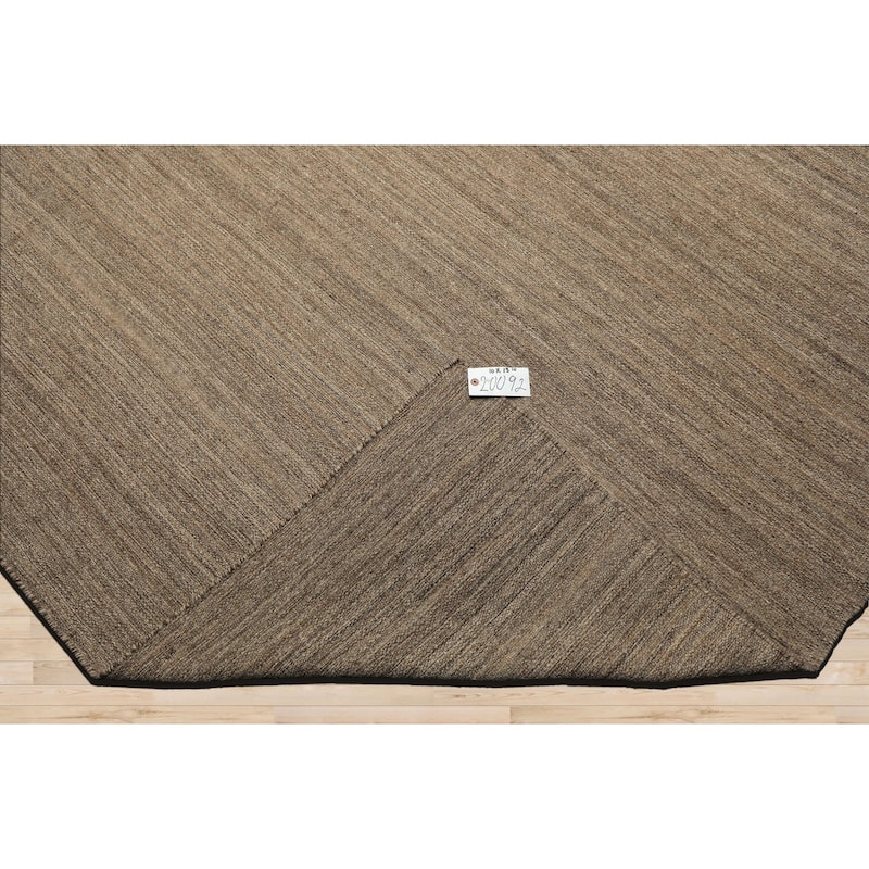 10'1''x13'10'' Hand Woven Wool Taupe Kilim Modern Flatweave Rug - 10' 1'' x 13' 10''
