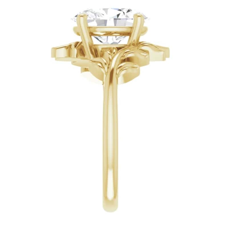 Certified 3Ct Oval Solitaire Diamond Engagement Ring Gold Lab Grown Leaf Floral