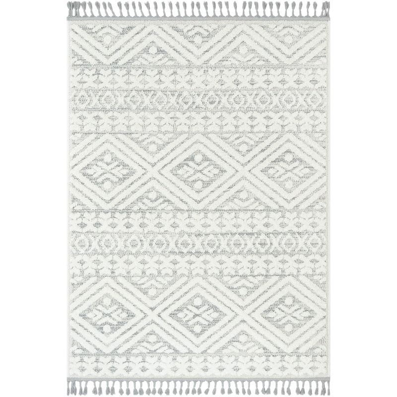 Well Woven Salem Eliana Tribal Moroccan Diamond High-Low Area Rug - Cream - 3' 11" x 5' 3" - Rectangle