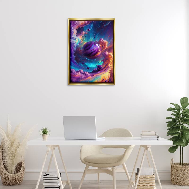 Stupell Surreal Planets with Chromatic Clouds Framed Floater Canvas Wall Art Design By Wumples