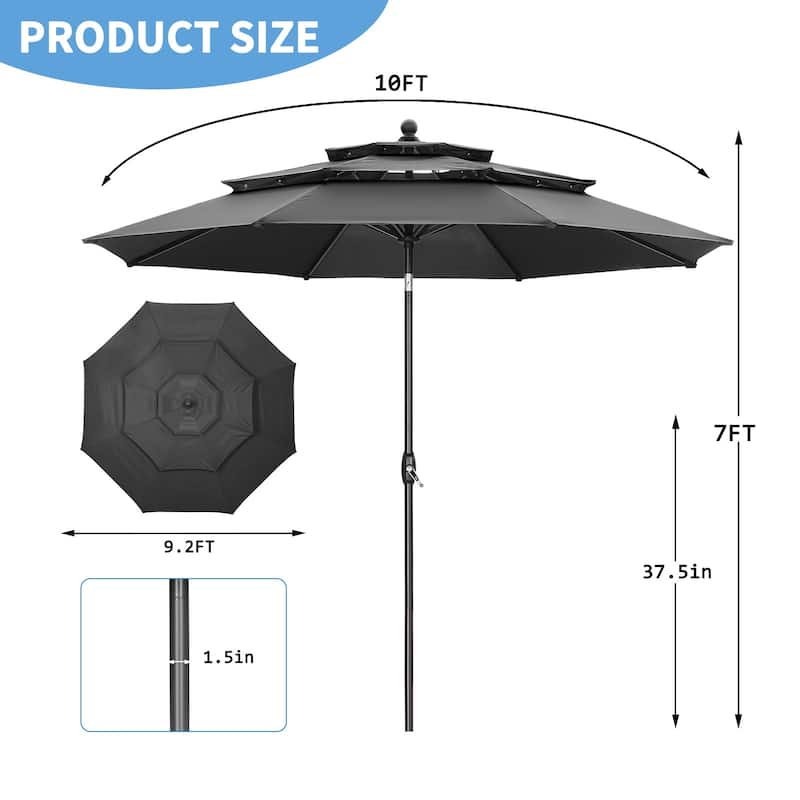Ainfox 10 ft Patio Outdoor Umbrella with 3 Tiers and Crank Tilt Market Table Umbrella