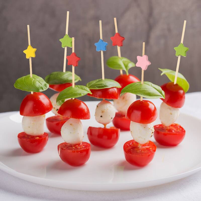 Cocktail Picks Star-Shaped Bamboo Toothpicks for Drink Food - Pink - 100pcs