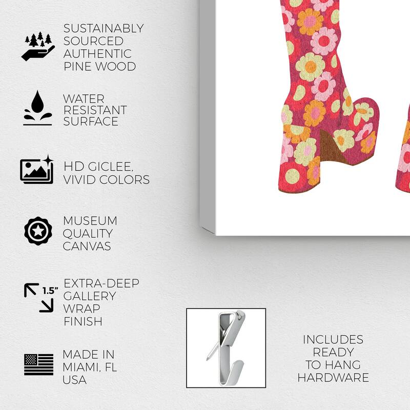 Wynwood Studio Canvas Fashion and Glam Floral Boots Red and Modern & Contemporary Wall Art Canvas Print