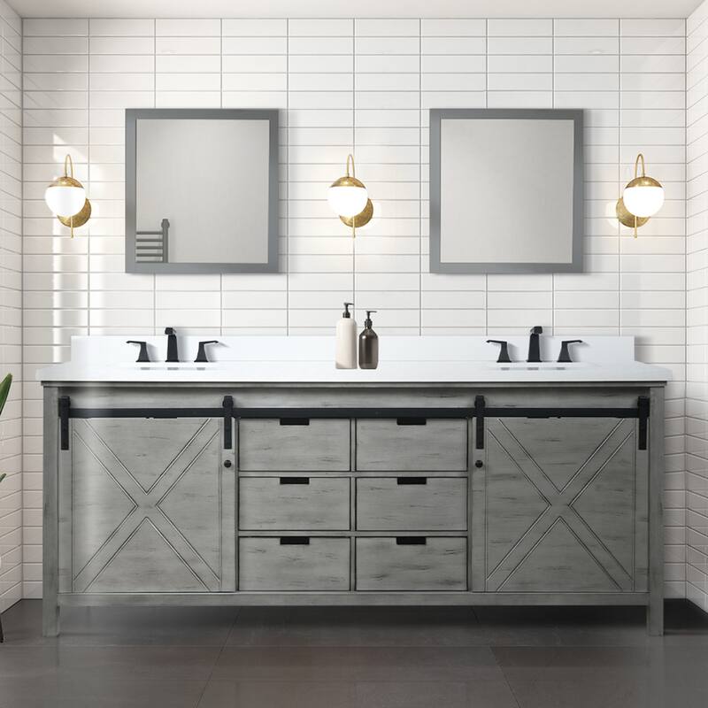 Marsyas 84 in W x 22 in D Brown Double Bath Vanity, Cultured Marble Countertop and 34 in Mirrors