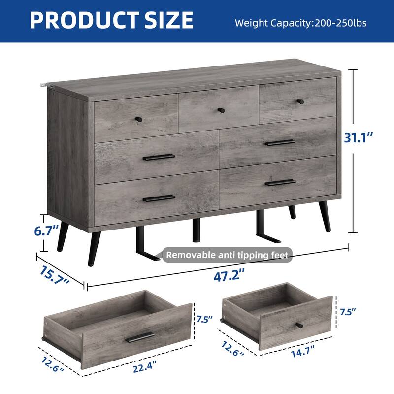 Moasis 7 Drawer Double Dresser Storage Dresser