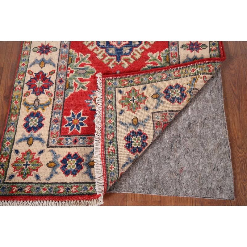 Kazak Oriental Accent Rug Hand-Knotted Geometric Red Wool Carpet - 2'0" x 3'0"