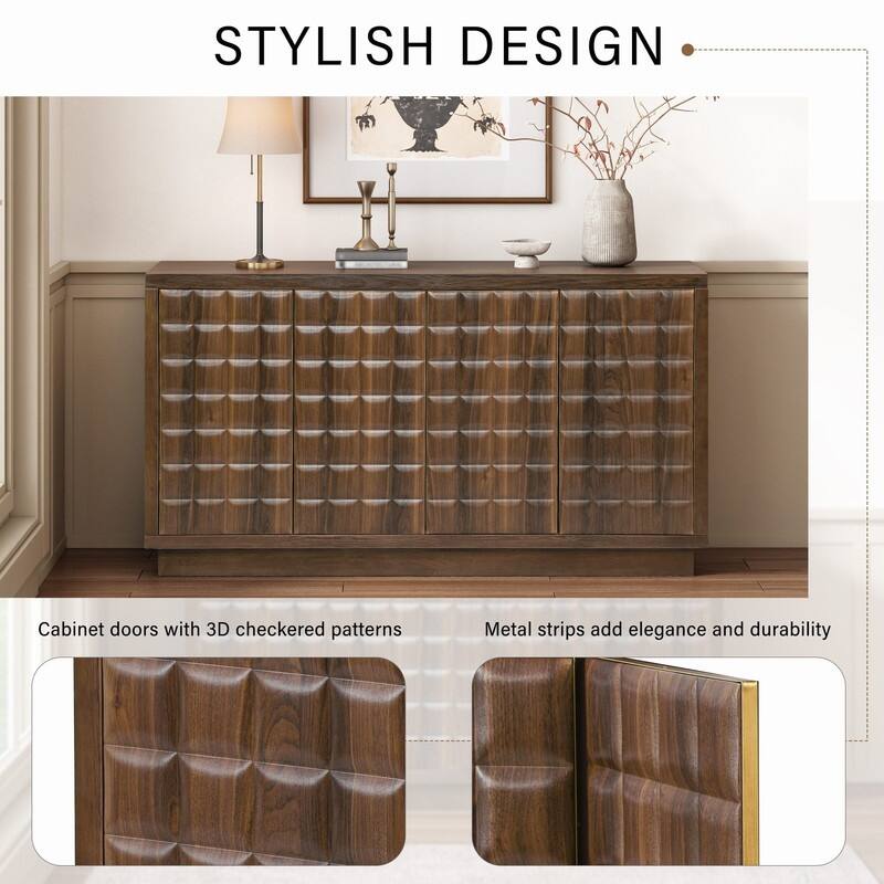 Modern 4-Door Storage Cabinet with Geometric Design and Adjustable Shelves for Home Organization