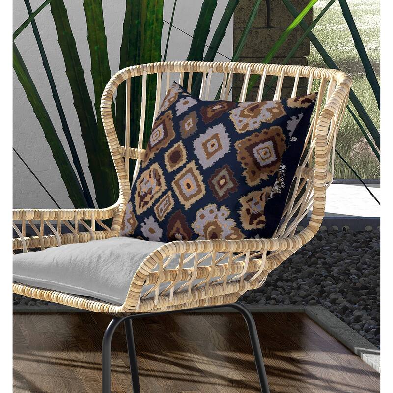 Ikat Diamond Indoor/Outdoor Reversible Throw Pillow Blue and Brown