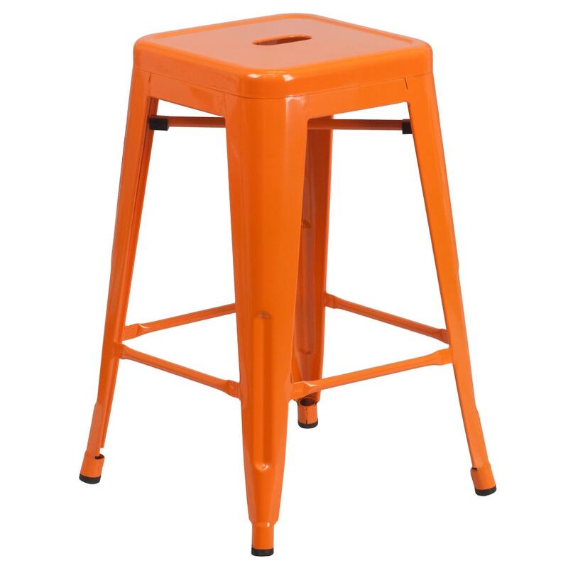 24" High Backless Metal Indoor-Outdoor Counter Height Stool w/Square Seat