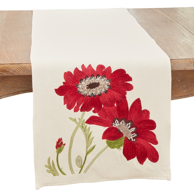 Elegant Bloom Embroidered Flowers Table Runner - Red - 16" x 72"