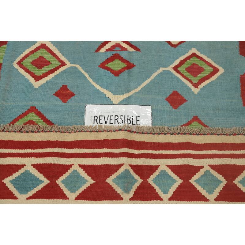 Hand Woven Oriental 100% Wool Carpet Southwestern Tribal Navy Blue & Blues Kilim Area Rug - 9' 2'' X 6' 1''