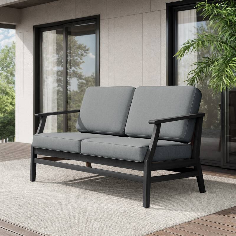Teak Outdoor Patio Club Chairs Loveseat with Cushions