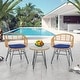 preview thumbnail 3 of 45, 3 Piece Outdoor Wicker Furniture Patio Bistro Set With Cushions for Porch Poolside Garden - 21.2"L x 23.6"W x 31.5"H
