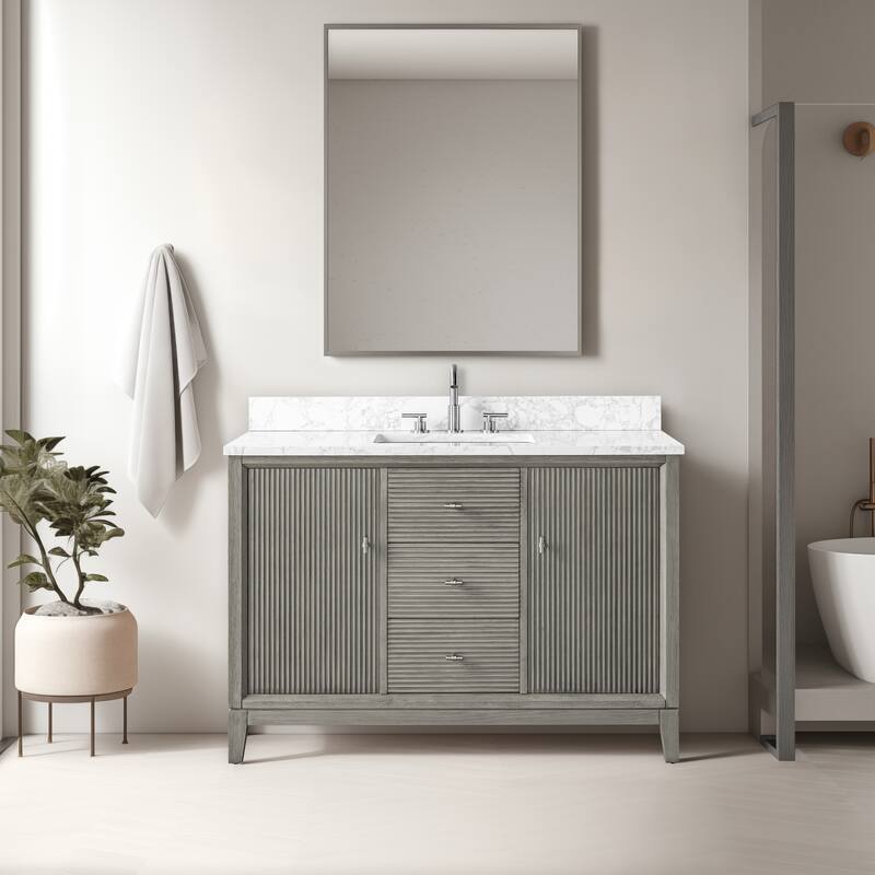 Vanity Art 48" Freestanding Bathroom Vanity with Engineered Marble Top and Sink - 48"/Brushed Nickel - Driftwood Gray