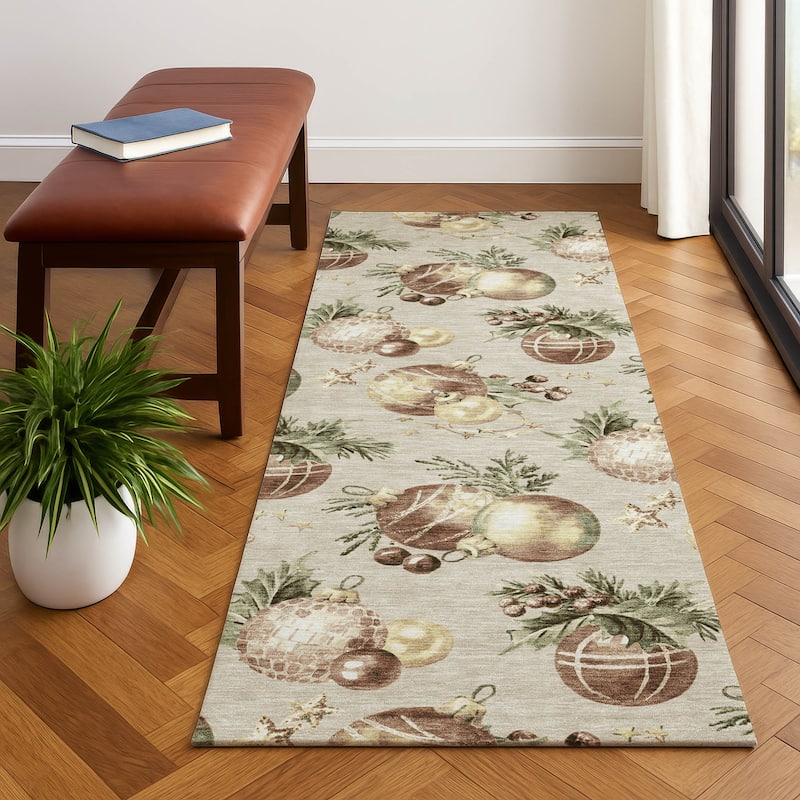 Premium Washable Super Soft Holiday Ornament Mayfield Rug - Beige - 2'3" x 7'6"