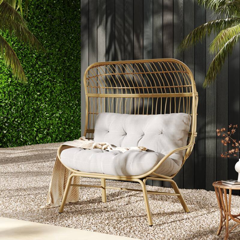 Palos Outdoor Wicker Loveseat - Light Brown (Excluding the table)