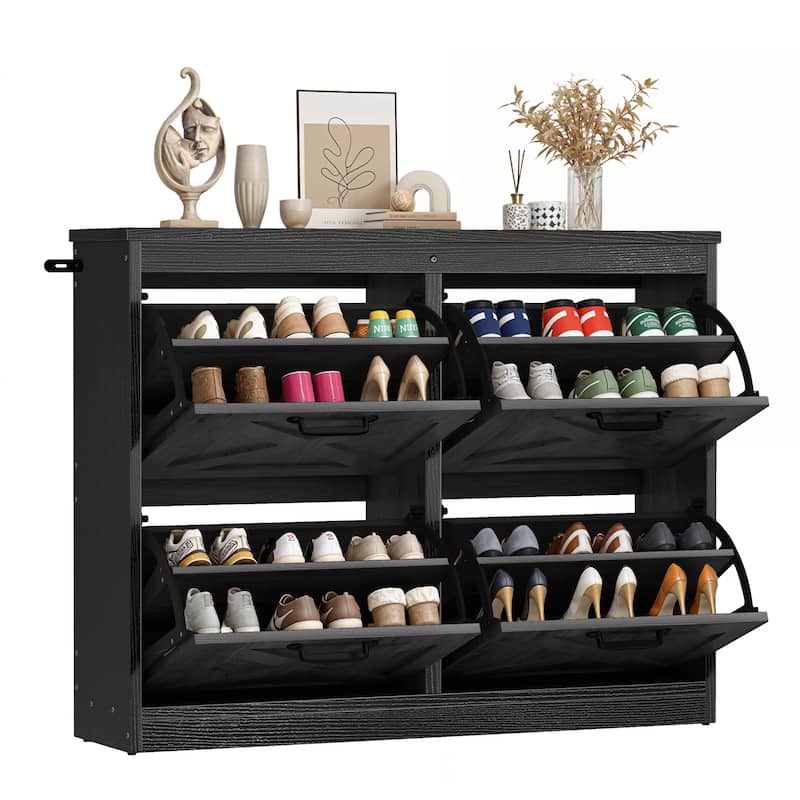 Moasis Shoe Storage Cabinet with 4 Flip Drawers, Narrow Shoes Rack Organizer for Entryway