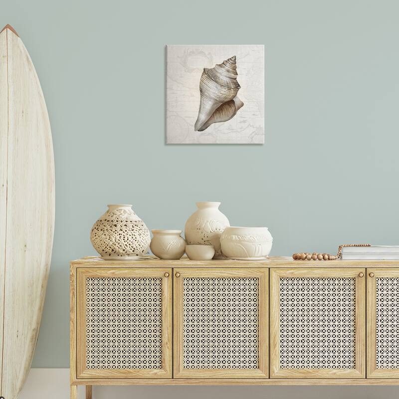 Stupell Conch Shell over Vintage Map Canvas Wall Art Design By Conrad Knutsen