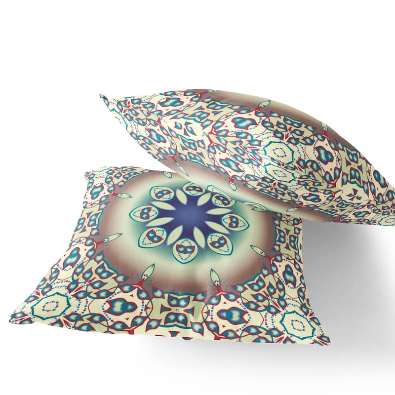 HomeRoots Set of Two 16" X 16" Beige and Blue Blown Seam Floral Indoor Outdoor Throw Pillow - 16.00' X '16.00' X '5.00