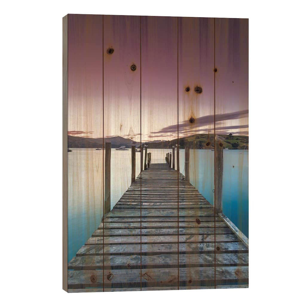 Pier At Sunset II, Akaroa Harbour, Banks Peninsula, Canterbury, South Island, New Zealand Print On Wood by Matteo Colombo