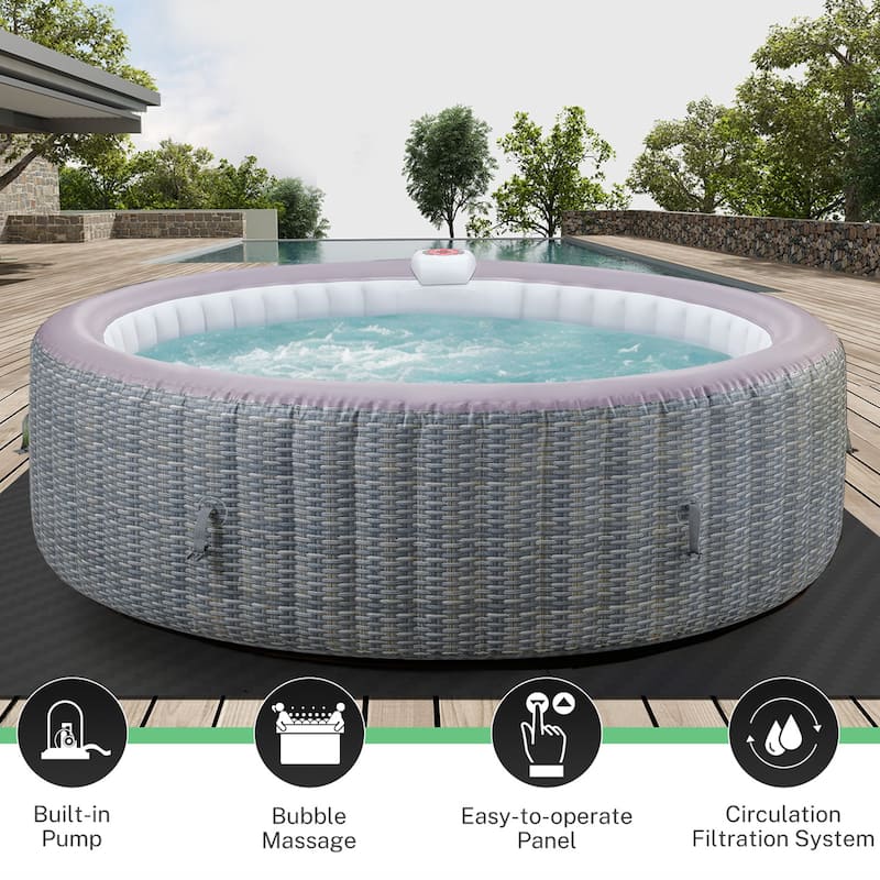 82''Inflatable Hot Tub w/Heating & Filters，Portable Hot Tub for Home Spa，6 Person Round Pool
