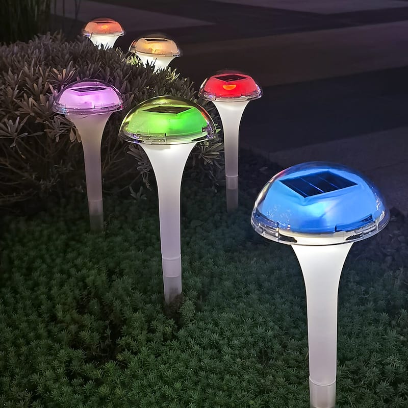 Solar Powered Integrated LED Mushroom Pathway Light Pack(Set of 6) - N/A