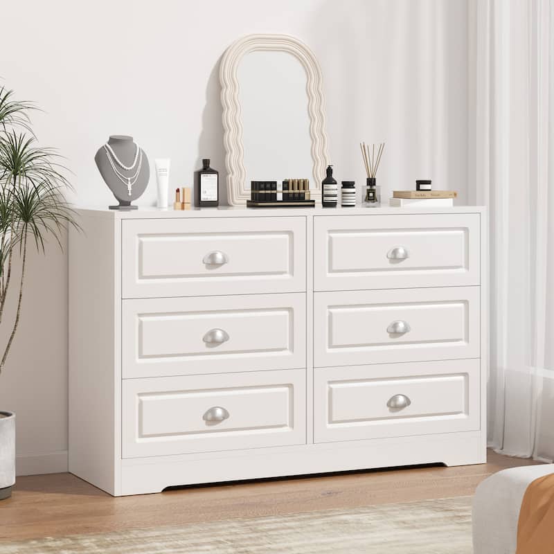 Futzca 6-Drawer Storage Dresser - Versatile Media Console & Entryway Organizer - White
