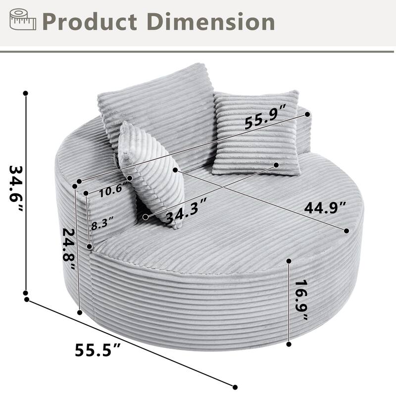 Round Sofa Bed with Memory Foam Sectional Couches for Living Room, Cloud Couch with 3 pillows