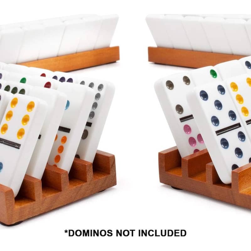GSE™ Set of 4 Wood Domino Racks, Wooden Domino Trays/Holders for Mexican Train and Other Dominoes Games
