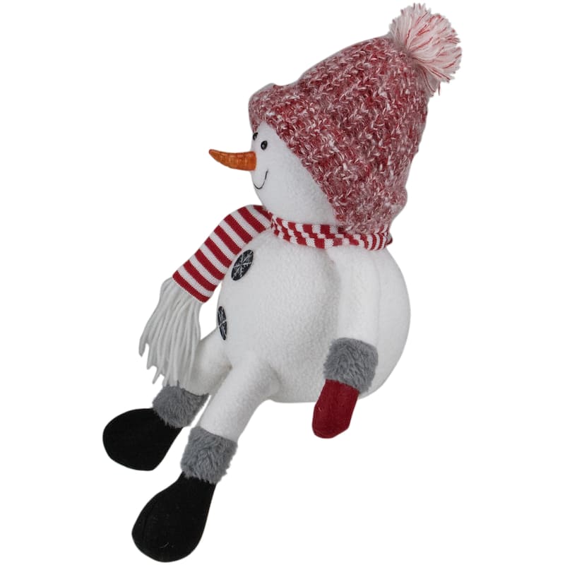 Sitting Winter Snowman Christmas Decoration - 16" - Red and White