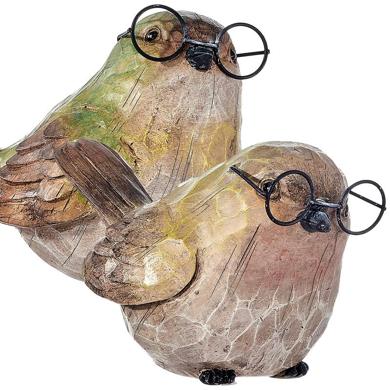 5" Resin Garden Bird With Glasses Set of 2