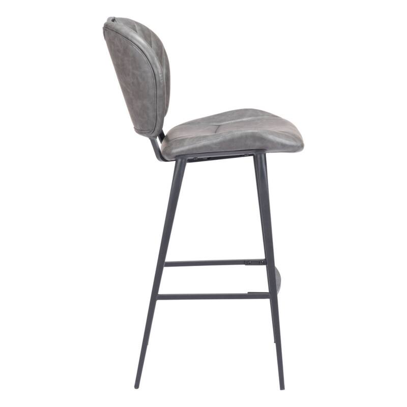 30-Inch Modern Grey Faux Leather Bar Stool with Low Back and Footrest Steel Frame Bar Height Chair - 43.7”H x 18.1”W x 23.2”D