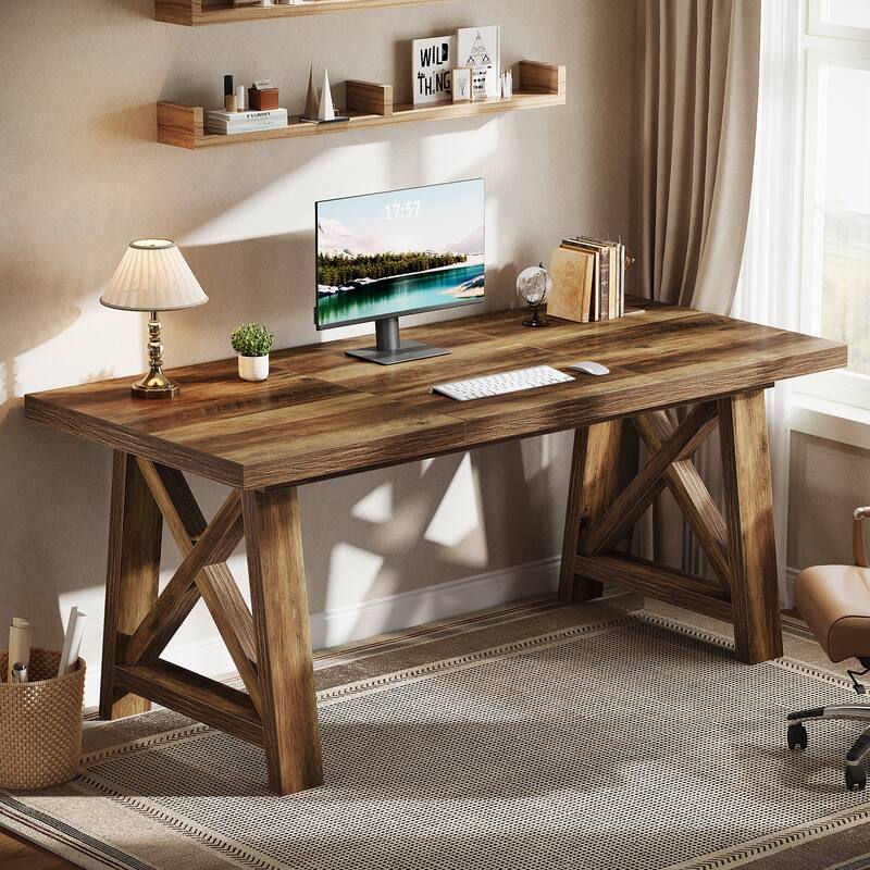 63 Inch Large Home Office Desk Computer Desk with X-Shaped Legs
