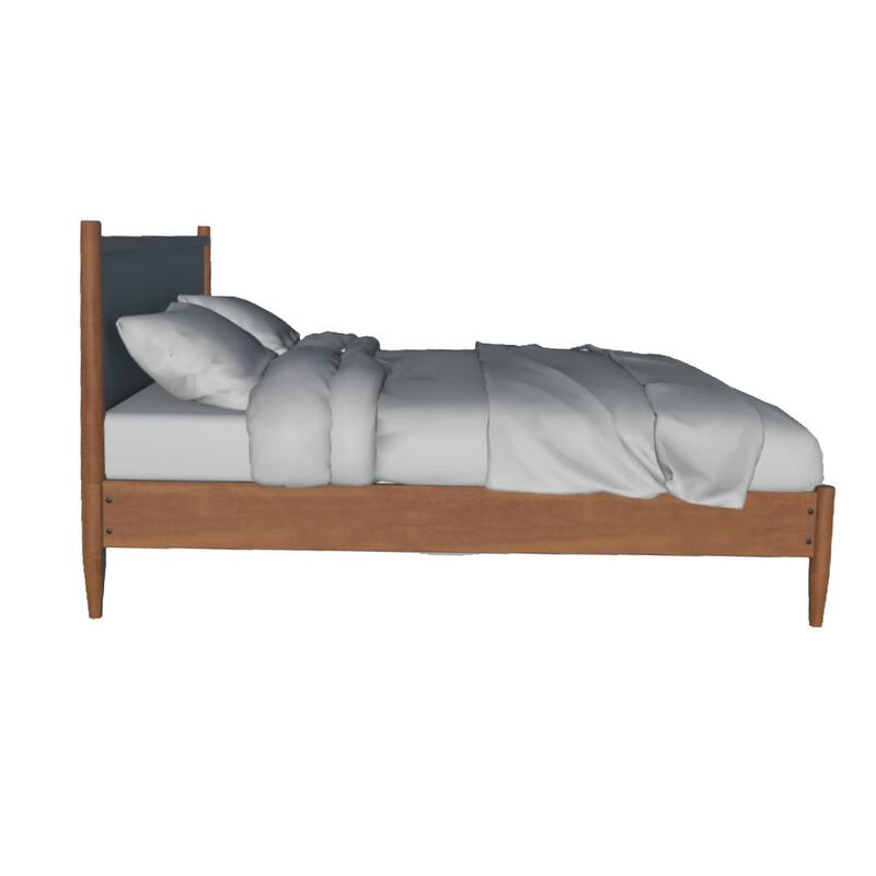Mid Century Modern Wood Queen Bed with Round Tapered Legs, Rustic Oak