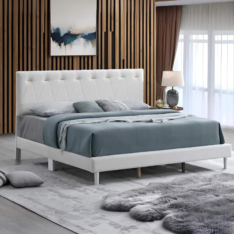 Queen Platform Bed in Wheat with Tufted Fabric and Adjustable Headboard - Wheat