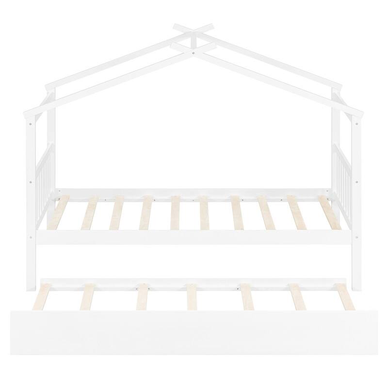 Twin Size Wooden House Bed with Twin Size Trundle