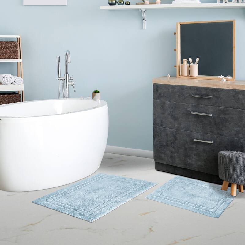 Superior Cotton Solid Non-slip Backing 2-Piece Bath Rug Set