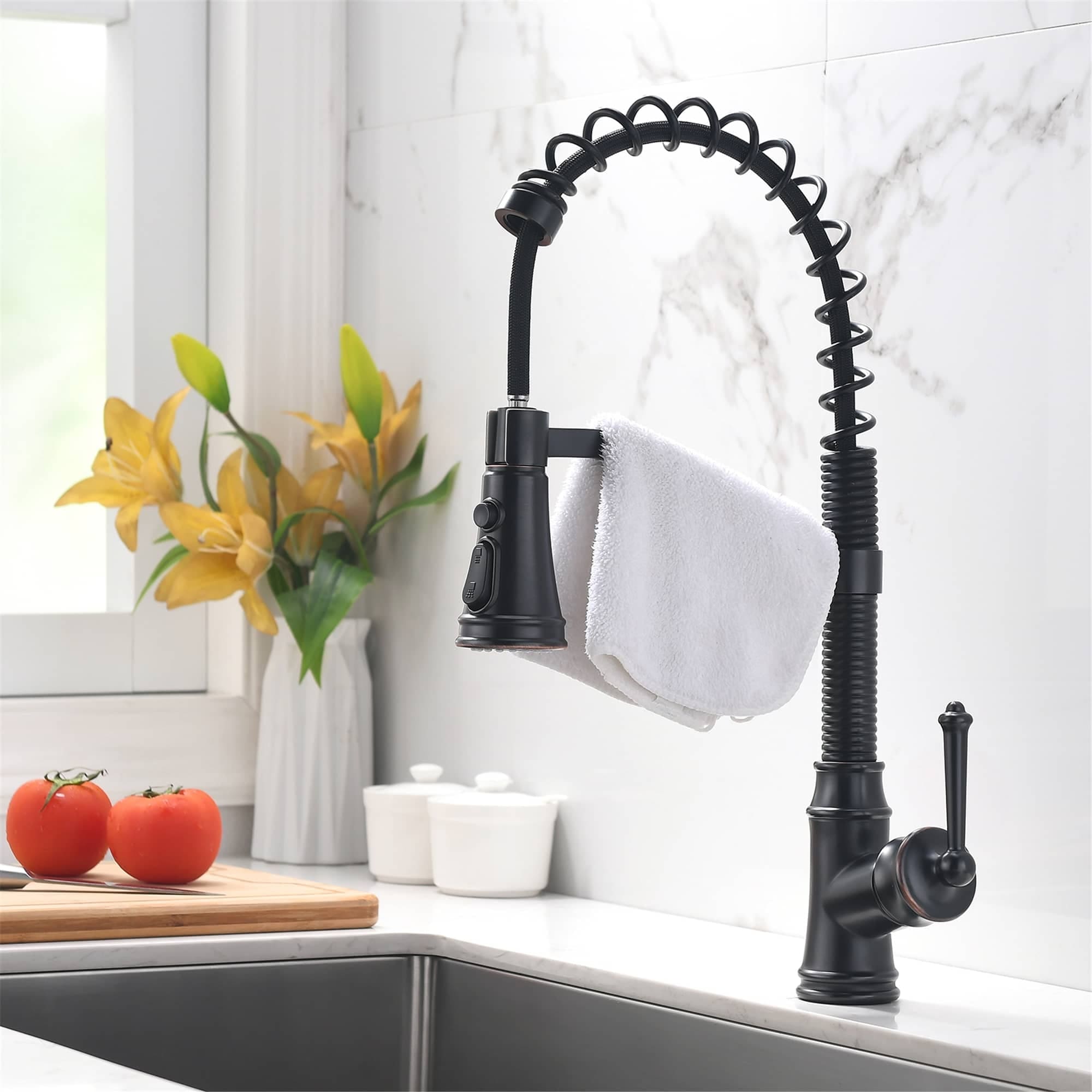 Deck Mounted Brass Kitchen Sink Faucet Oil Rubbed Bronze Swivel Kitchen Sink Tap 
