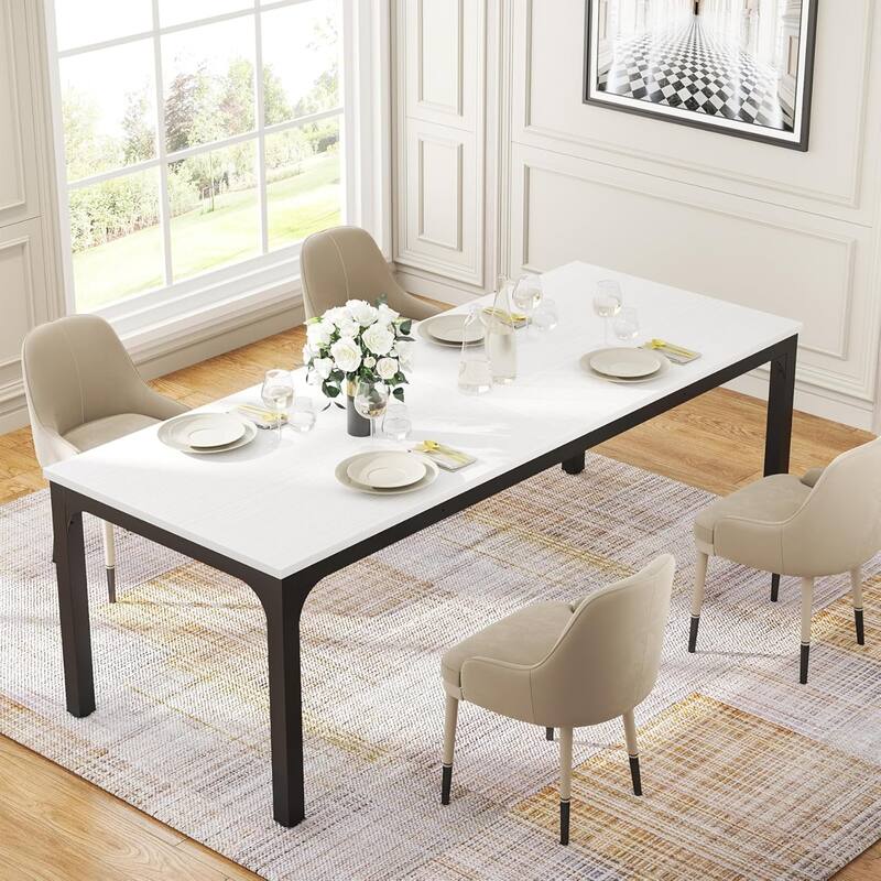 78.7" Rectangle Wood Dining Table, Long Kitchen Table for Living/Dining Room