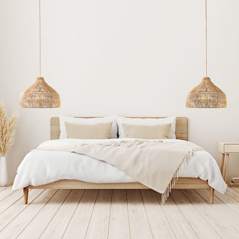 Dreamy Palm Fibers Pendant Light - Natural Dome 1-Light Handwoven Rattan Hanging Light For Modern, Boho, Farmhouse Room Decor