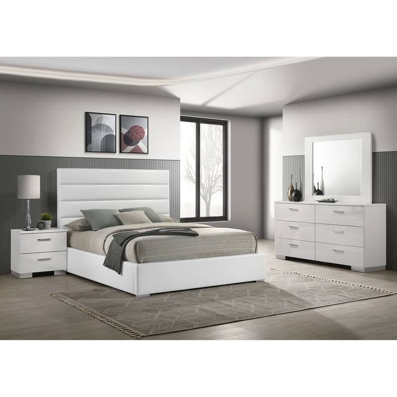 Felicity Bedroom Set White High Gloss - Eastern King - 4 Piece