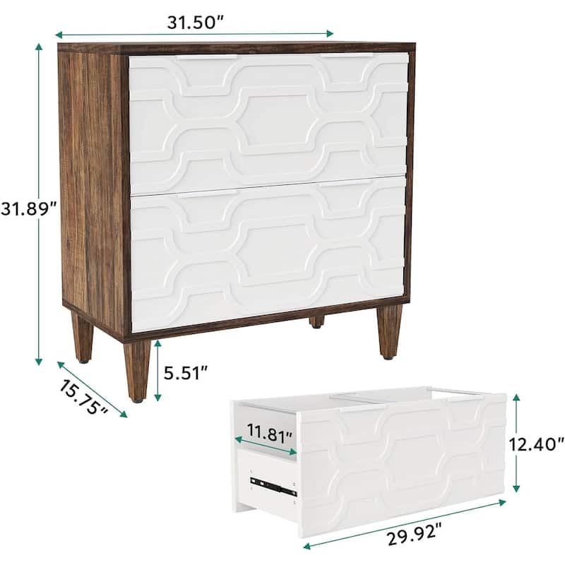 2-Drawer Lateral File Cabinet for A4/Letter/Legal Size, White & Grey Office Storage Cabinet Printer Stand