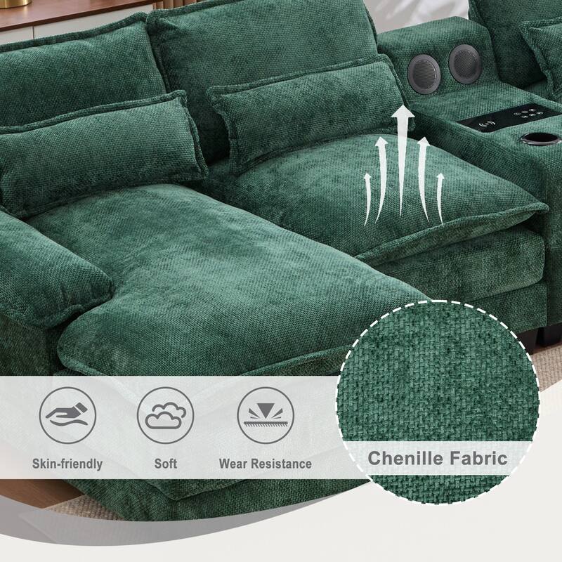 6-seat Chenille Upholstered Modern U-shaped Sectional Multifunctional Sofa with 2 Cup Holders,Pull-out Storage Space