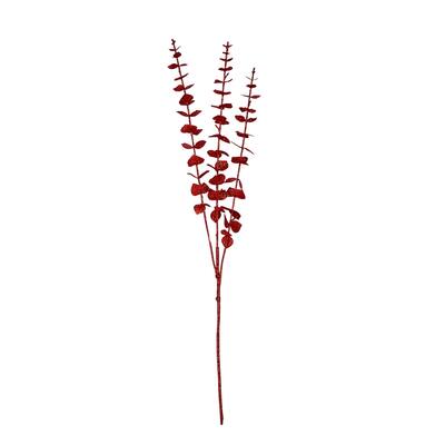 26" Glitter Eucalyptus Spray, Red, Set of 4 - Red