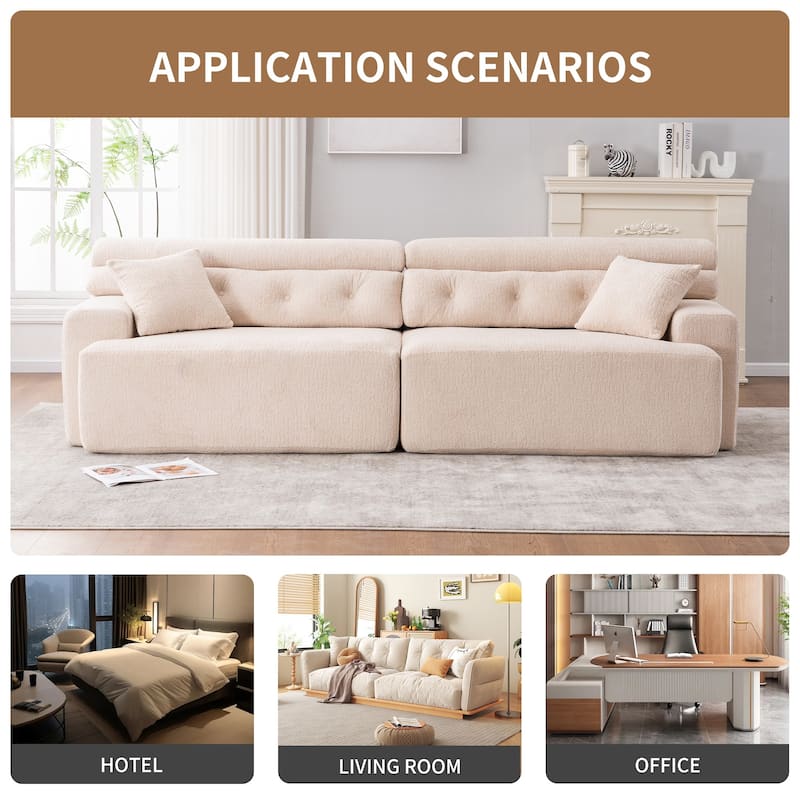 4-Seater Wood Grain Chenille Fabric Full Sponge Compression Combined Sofa with 2 Pillows